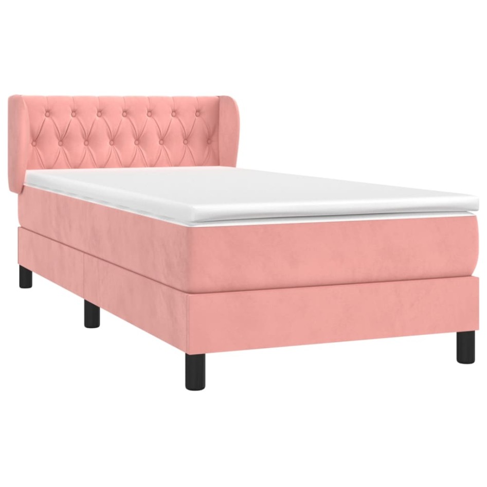 Cama box spring con colchón terciopelo rosa 90x200