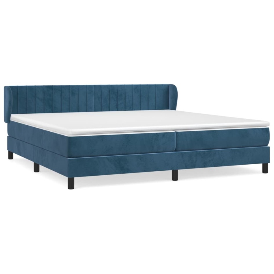 Cama box spring con colchón terciopelo azul oscuro 200x200