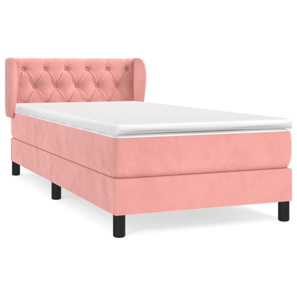 Cama box spring con colchón terciopelo rosa 80x200