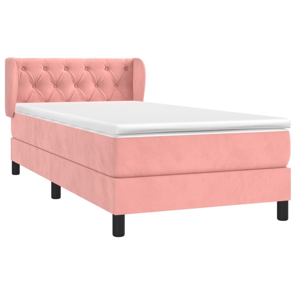 Cama box spring con colchón terciopelo rosa 80x200