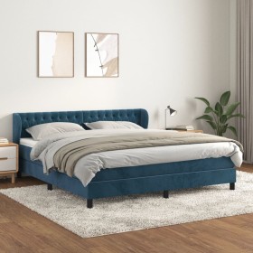 Cama box spring con colchón terciopelo azul oscuro 180x200