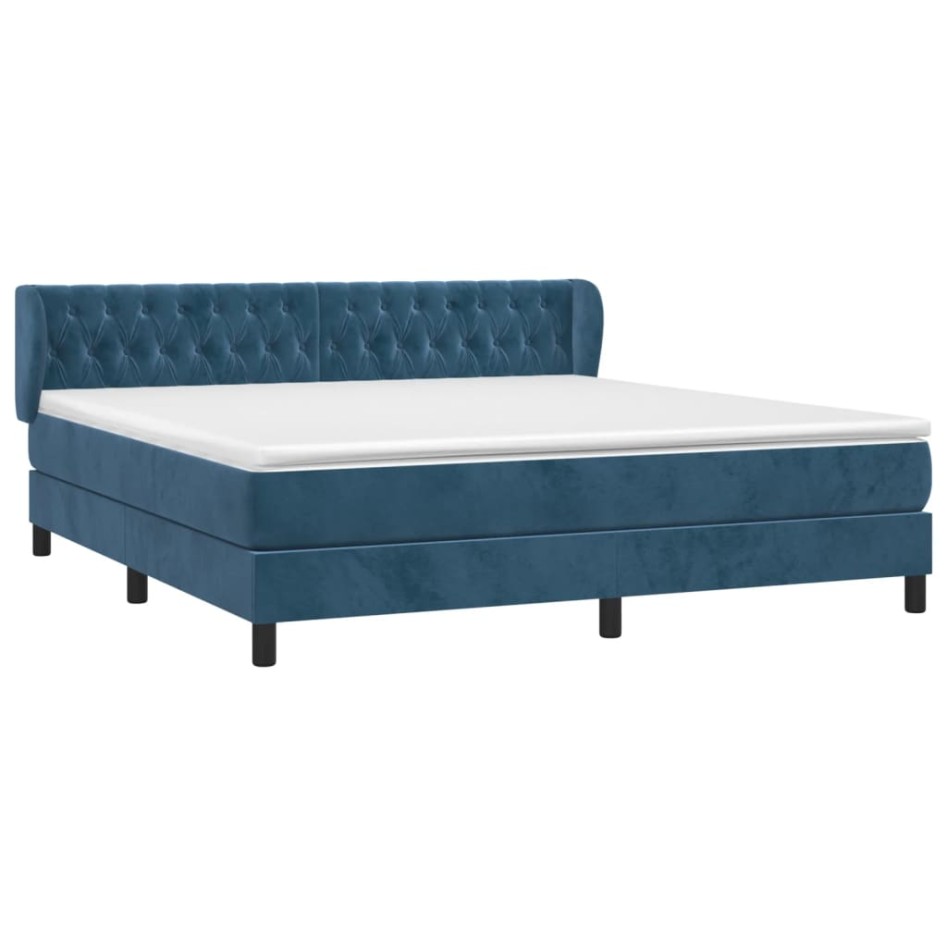Cama box spring con colchón terciopelo azul oscuro 180x200