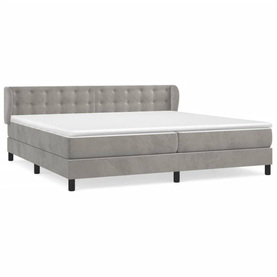 Cama box spring con colchón terciopelo gris claro 200x200