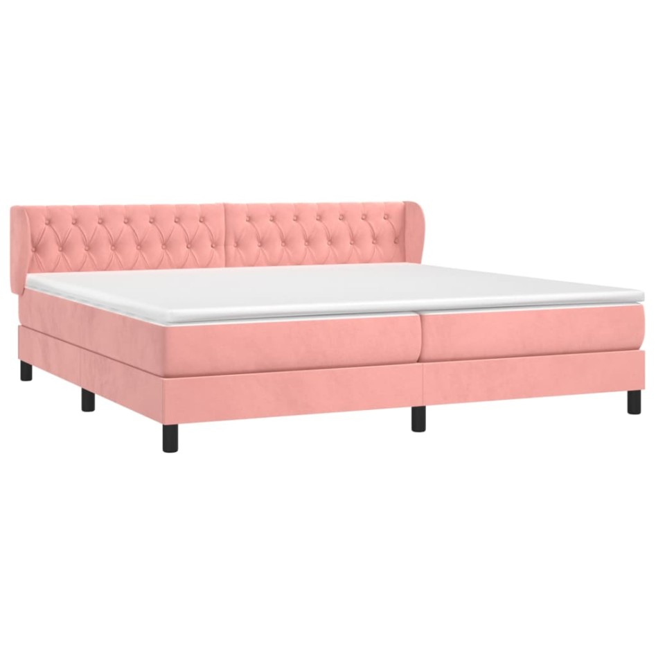 Cama box spring con colchón terciopelo rosa 200x200