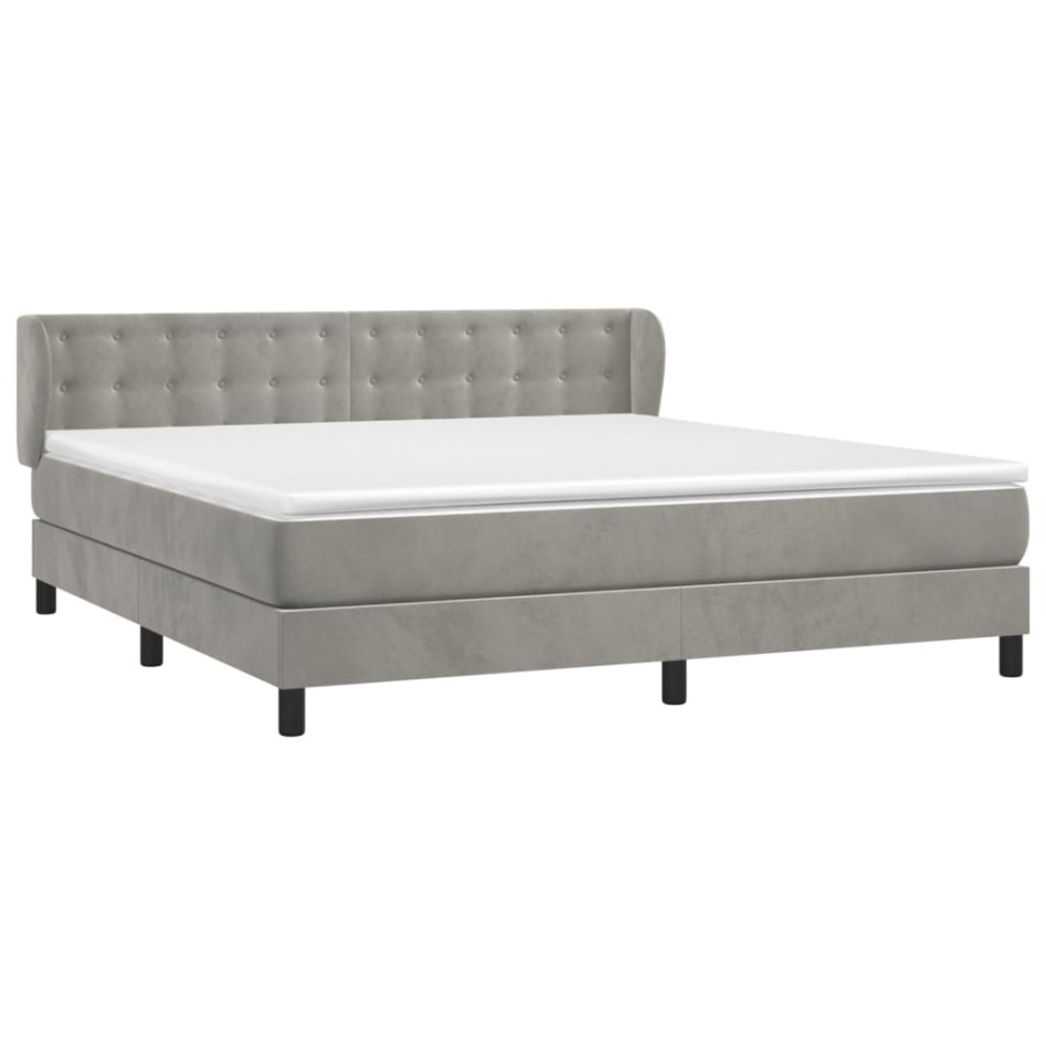 Cama box spring con colchón terciopelo gris claro 160x200