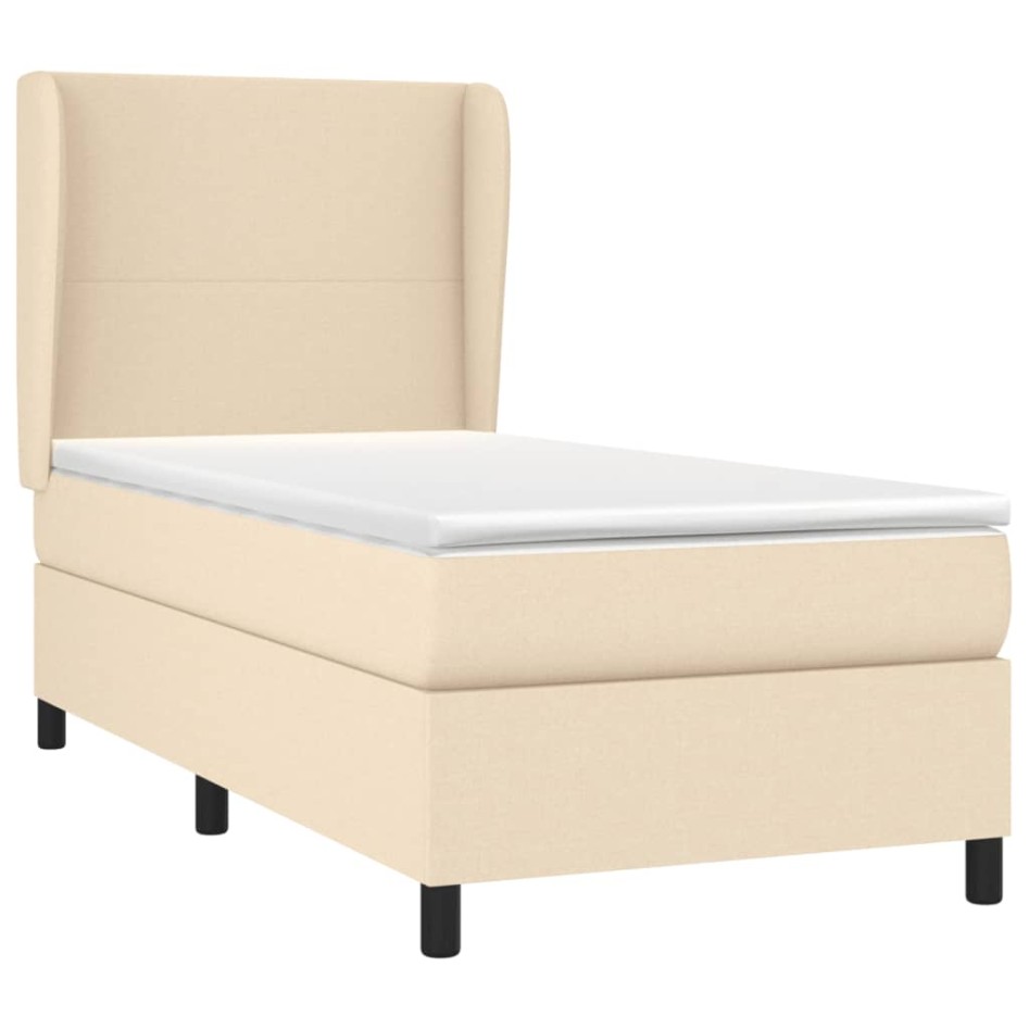 Cama box spring con colchón tela color crema 90x190
