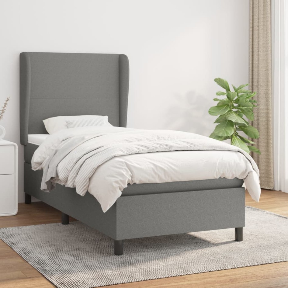 Cama box spring con colchón tela gris oscuro 90x190