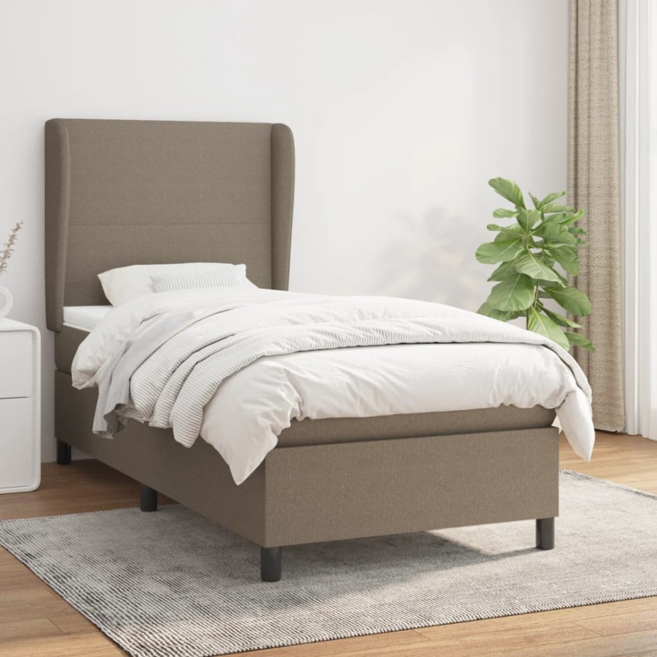 Cama box spring con colchón tela gris taupe 100x200