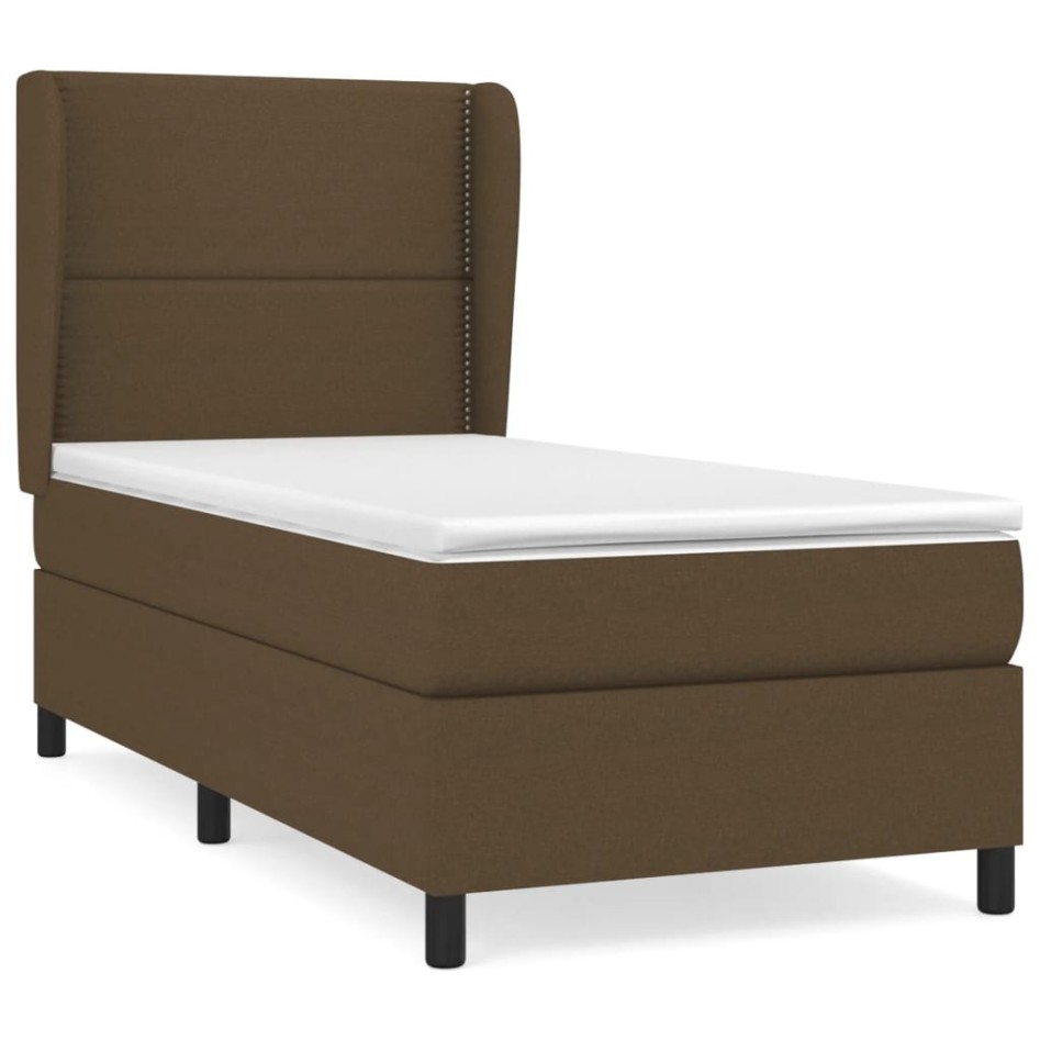 Cama box spring con colchón tela marrón oscuro 90x190