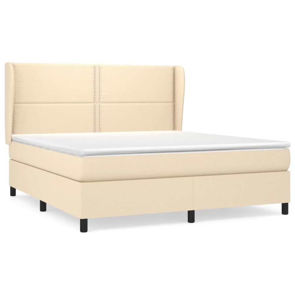 Cama box spring con colchón tela color crema 180x200