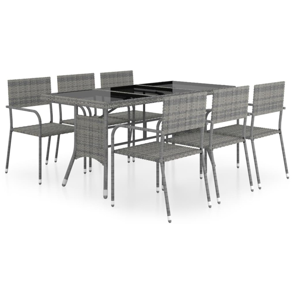 Set comedor jardín 7 pzas ratán sintético gris antracita y