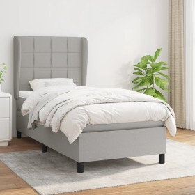 Cama box spring con colchón tela gris claro 90x200
