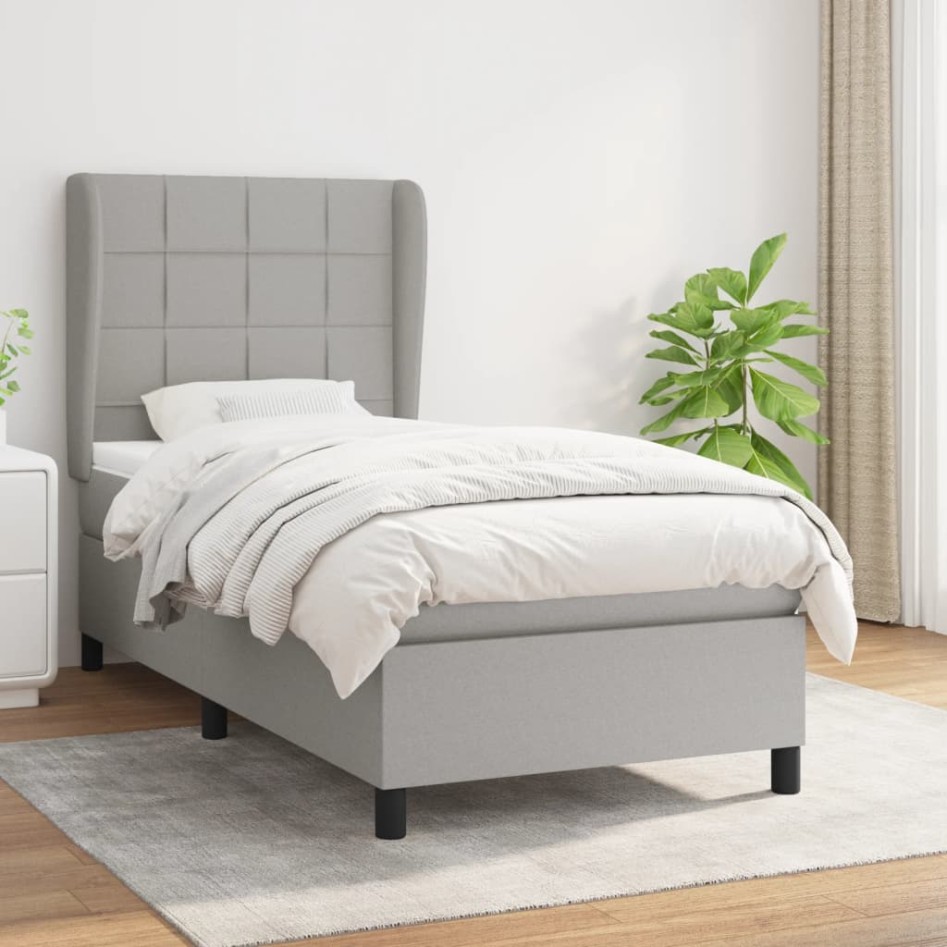 Cama box spring con colchón tela gris claro 90x200