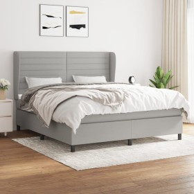 Cama box spring con colchón tela gris claro 180x200