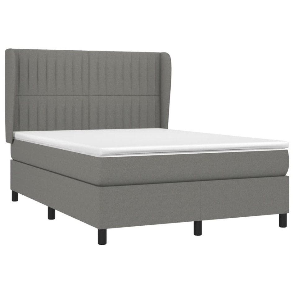 Cama box spring con colchón tela gris oscuro 140x190