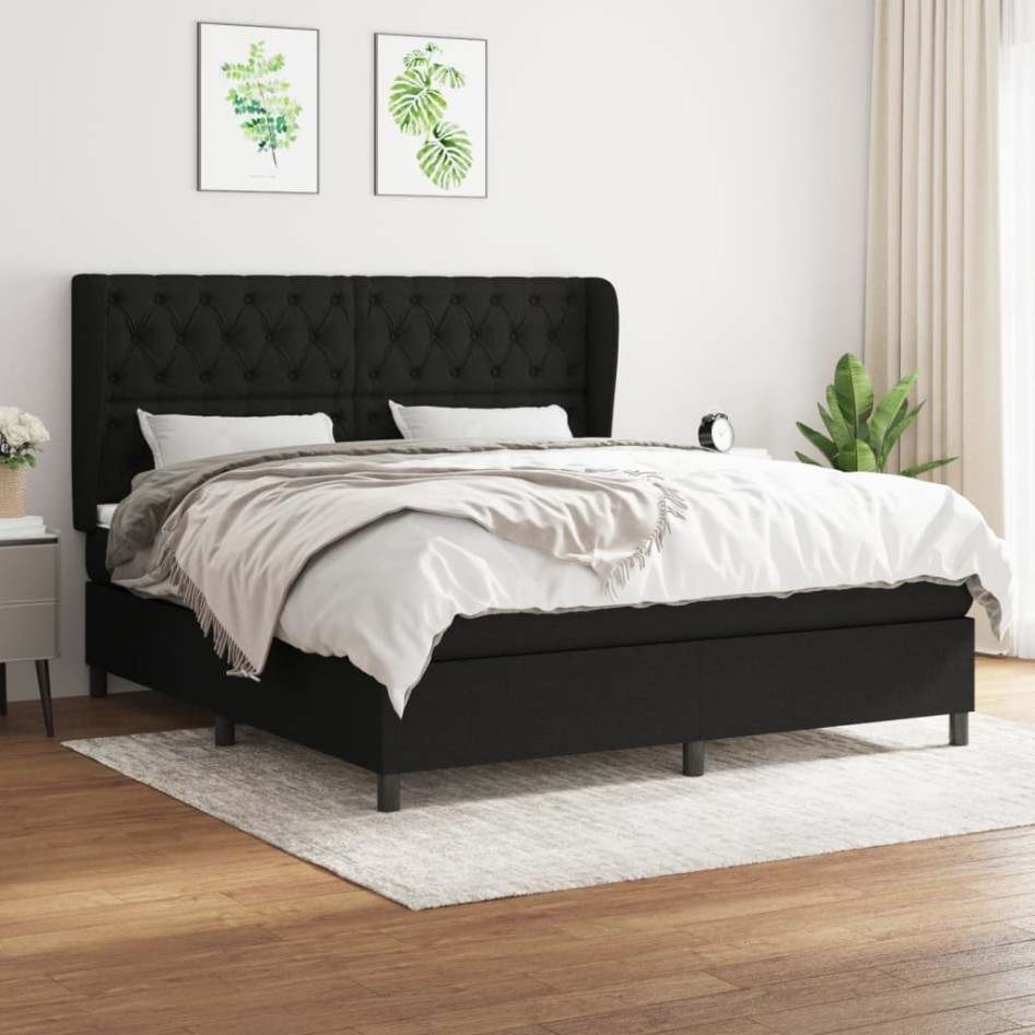 Cama box spring con colchón tela negro 160x200