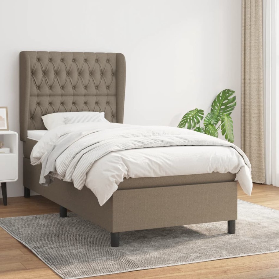 Cama box spring con colchón tela gris taupe 100x200