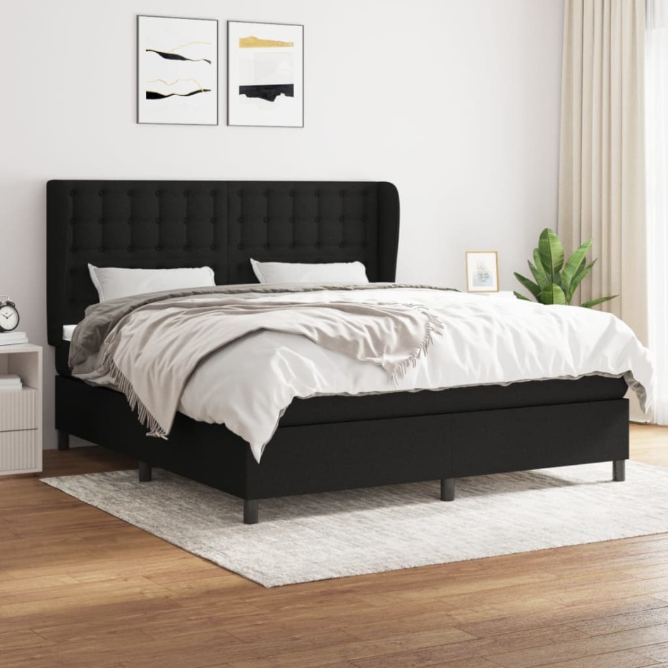 Cama box spring con colchón tela negro 160x200