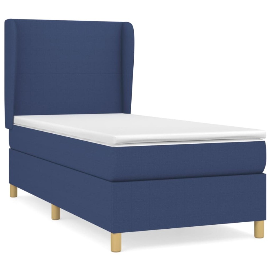 Cama box spring con colchón tela azul 90x190