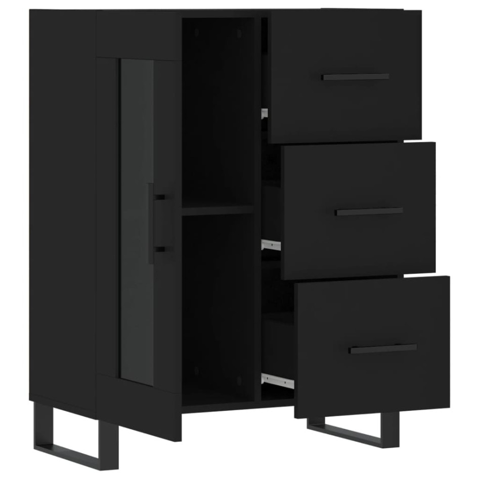 Aparador de madera de ingeniería negro 69,5x34x90