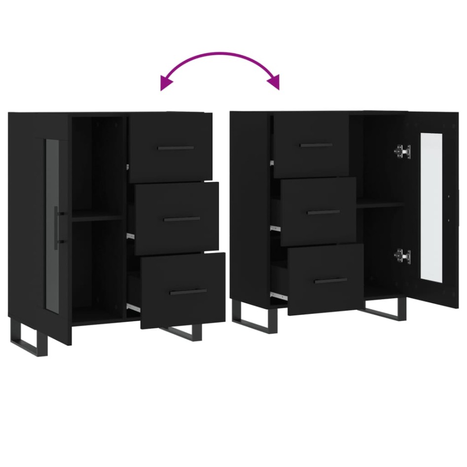 Aparador de madera de ingeniería negro 69,5x34x90