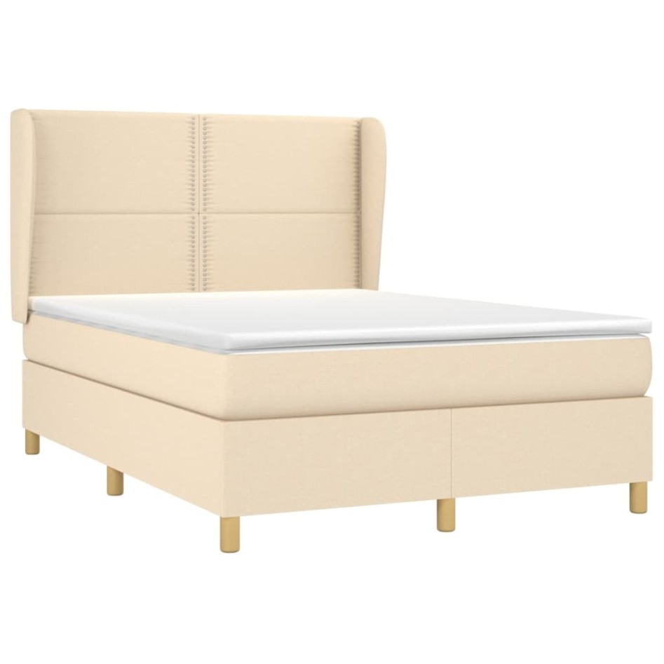 Cama box spring con colchón tela color crema 140x190