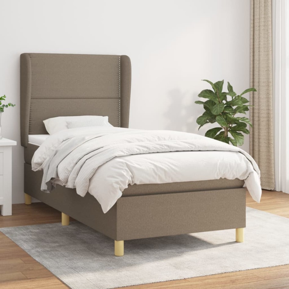 Cama box spring con colchón tela gris taupe 90x190
