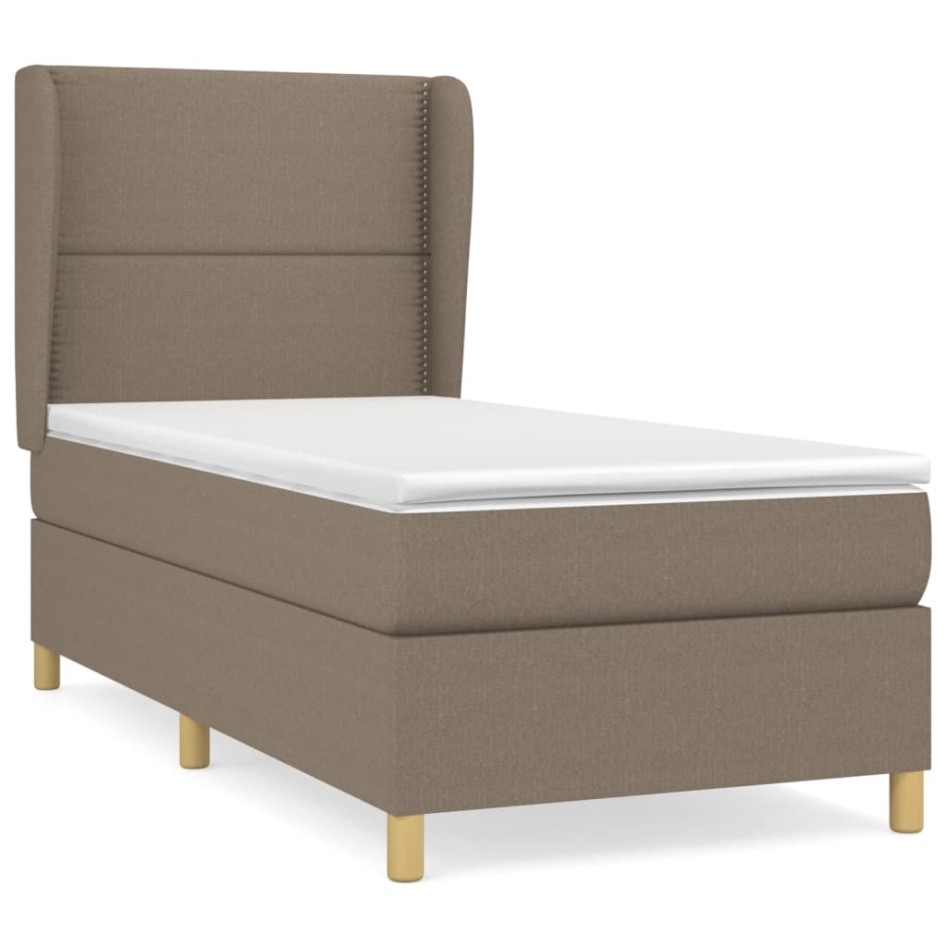 Cama box spring con colchón tela gris taupe 90x190