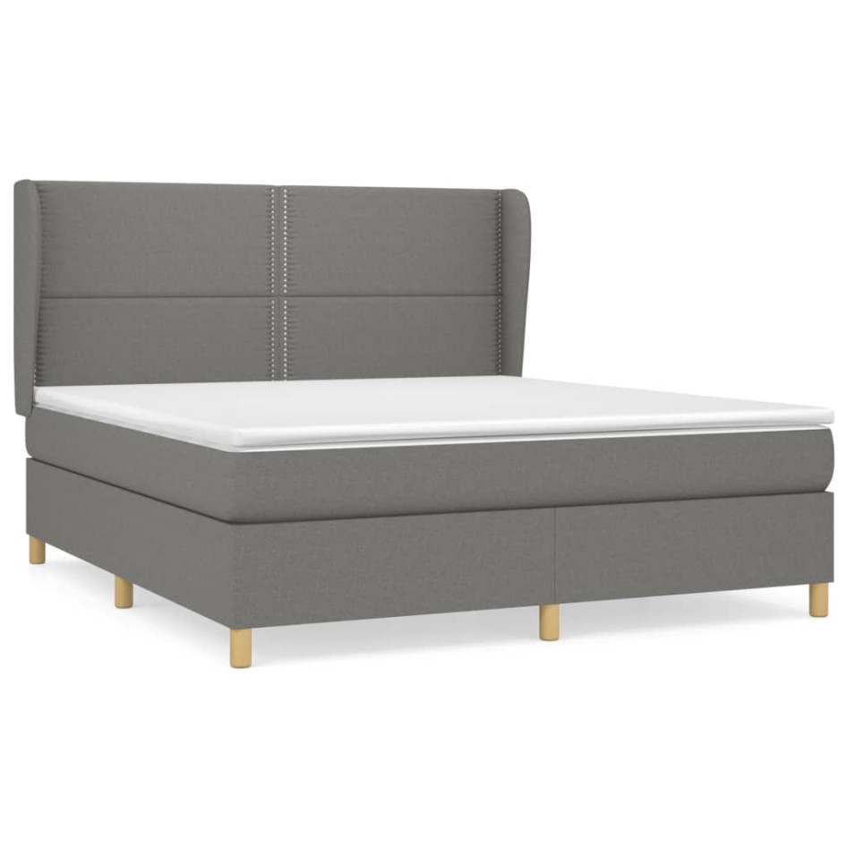 Cama box spring con colchón tela gris oscuro 160x200