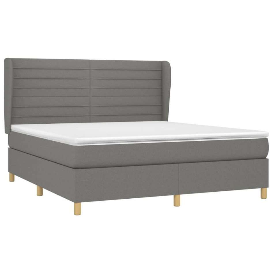 Cama box spring con colchón tela gris oscuro 180x200