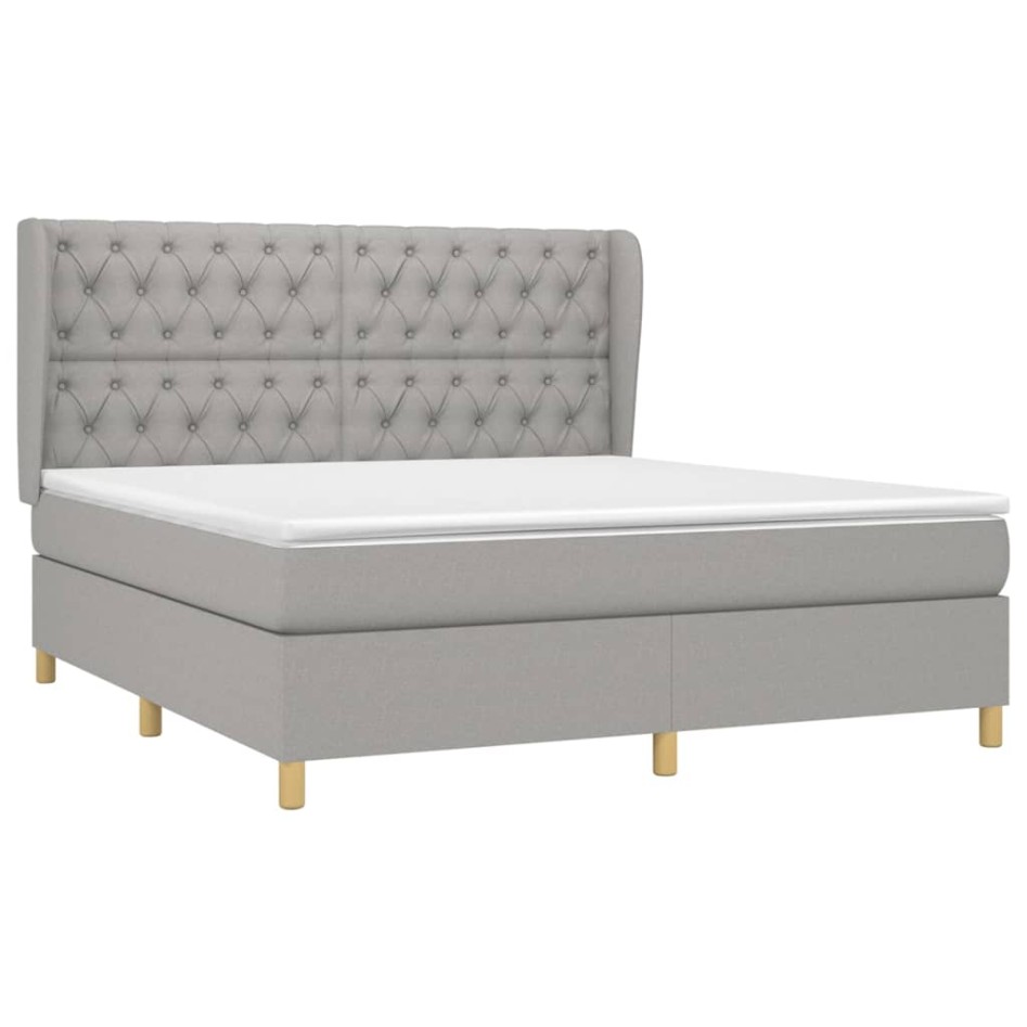 Cama box spring con colchón tela gris claro 160x200