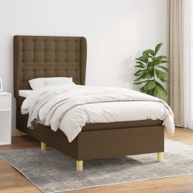 Cama box spring con colchón tela marrón oscuro 80x200