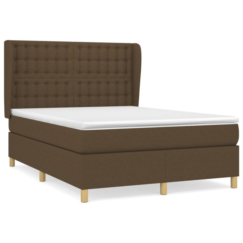 Cama box spring con colchón tela marrón oscuro 140x190