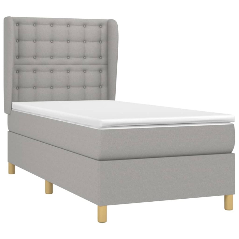 Cama box spring con colchón tela gris claro 100x200