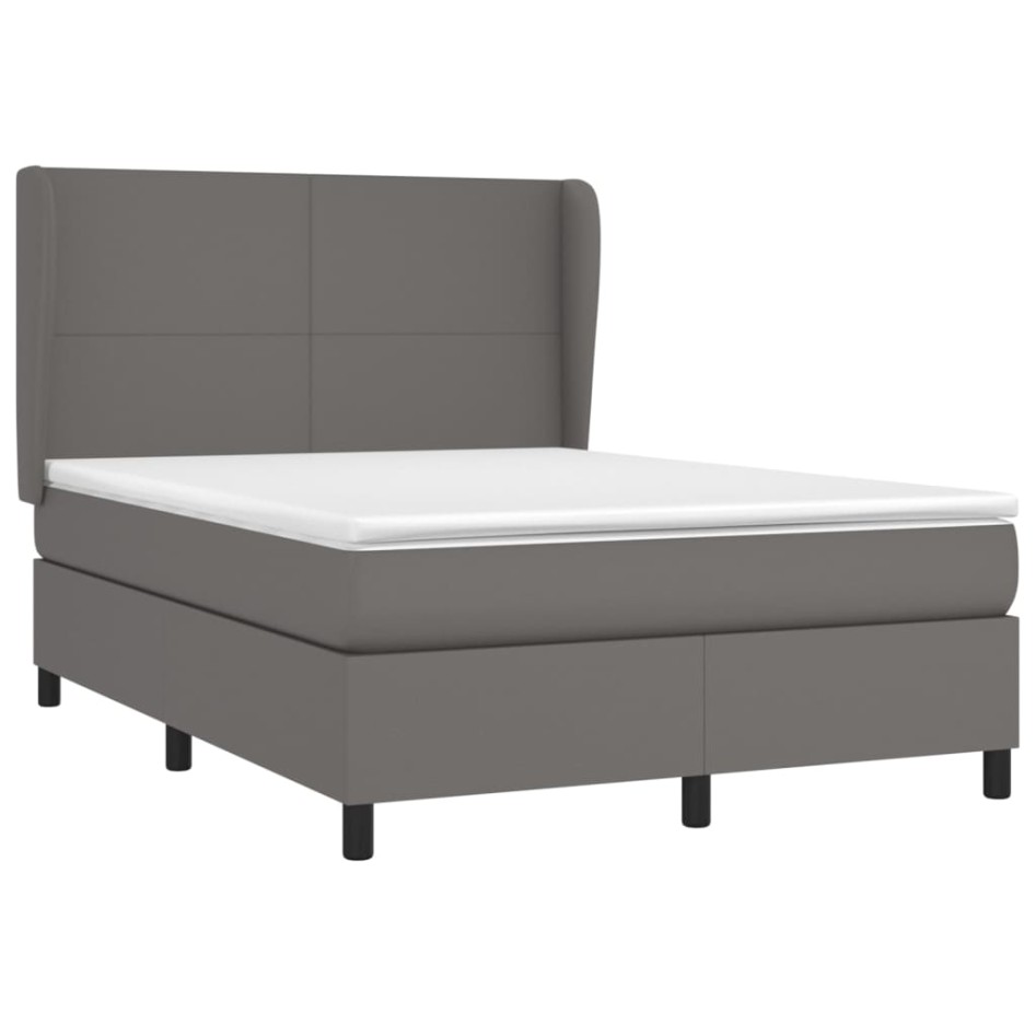 Cama box spring con colchón cuero sintético gris 140x190