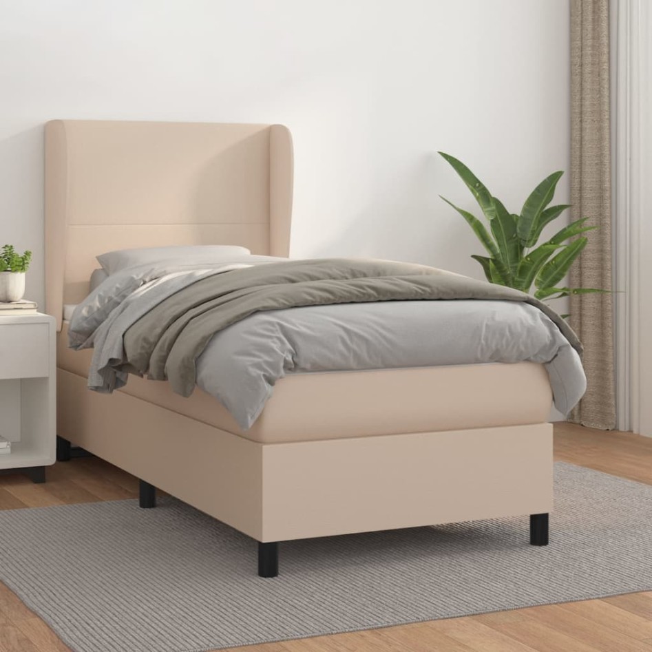 Cama box spring con colchón cuero sintético capuchino 90x200