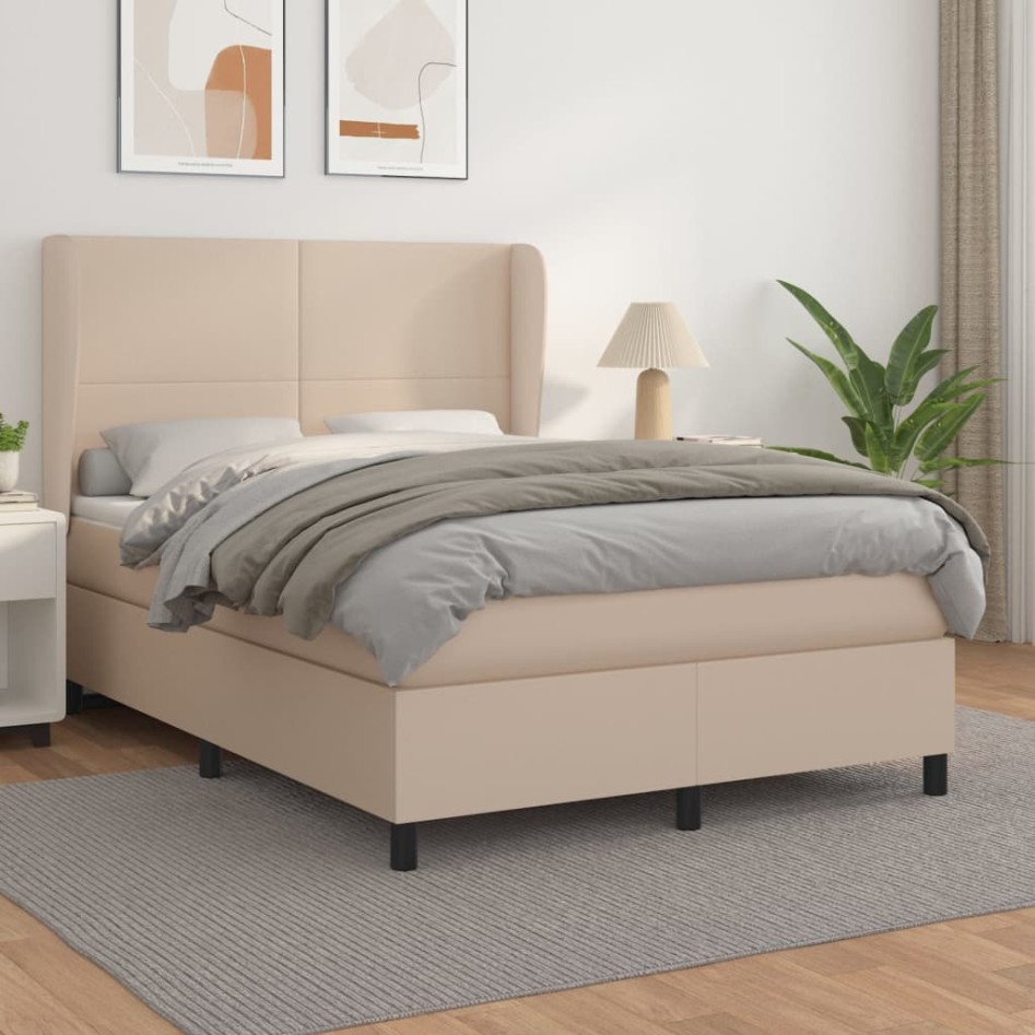 Cama box spring con colchón cuero sintético capuchino