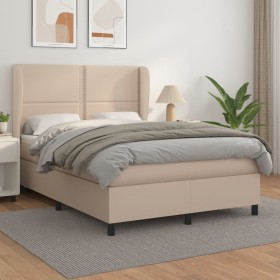 Cama box spring con colchón cuero sintético capuchino