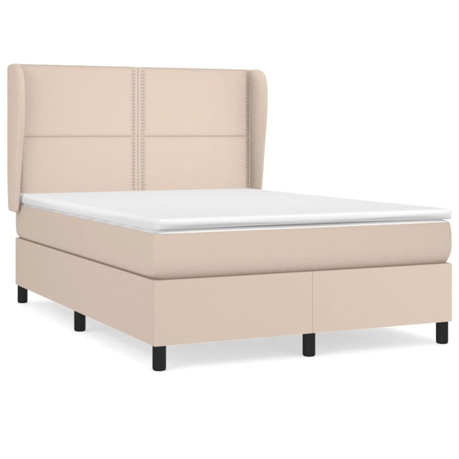 Cama box spring con colchón cuero sintético capuchino