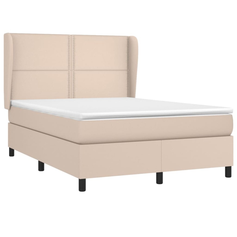 Cama box spring con colchón cuero sintético capuchino