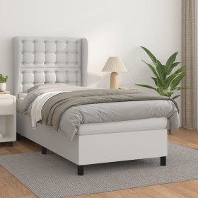 Cama box spring con colchón cuero sintético blanco 90x190