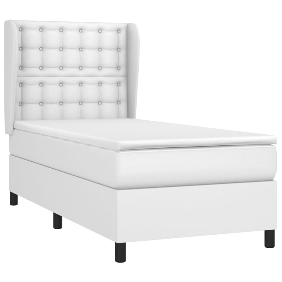 Cama box spring con colchón cuero sintético blanco 90x190