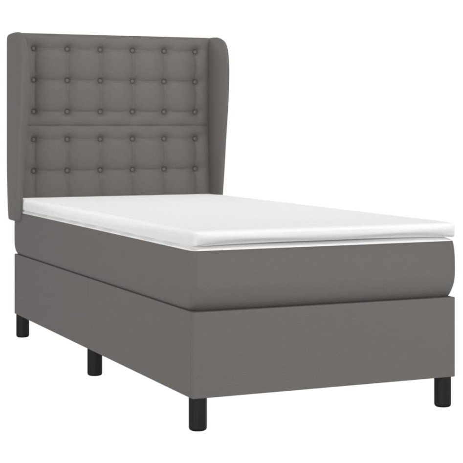 Cama box spring con colchón cuero sintético gris 100x200