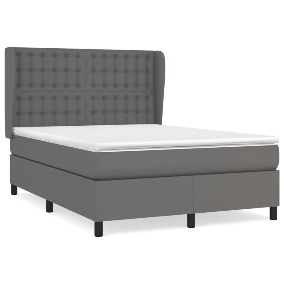 Cama box spring con colchón cuero sintético gris 140x190