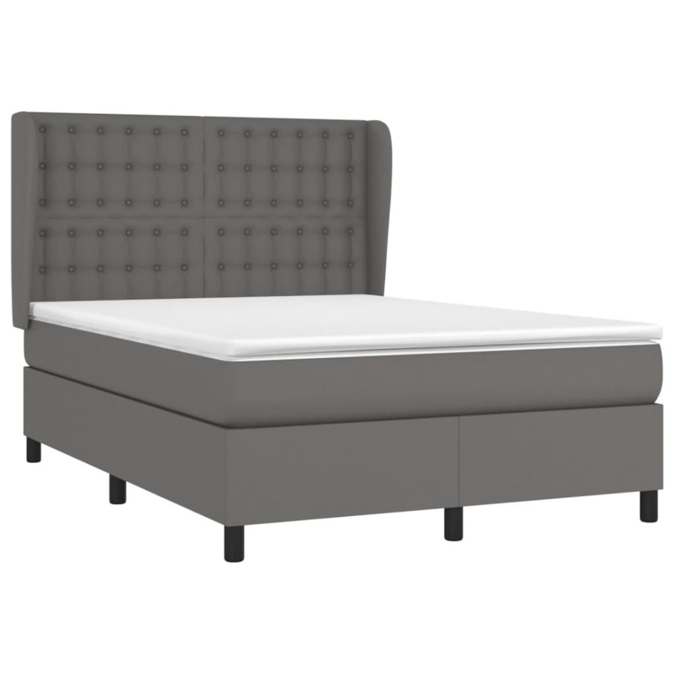 Cama box spring con colchón cuero sintético gris 140x190