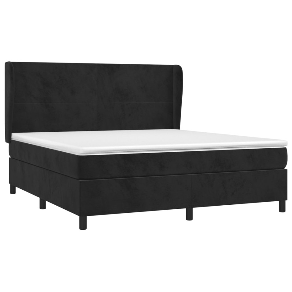 Cama box spring con colchón terciopelo negro 160x200