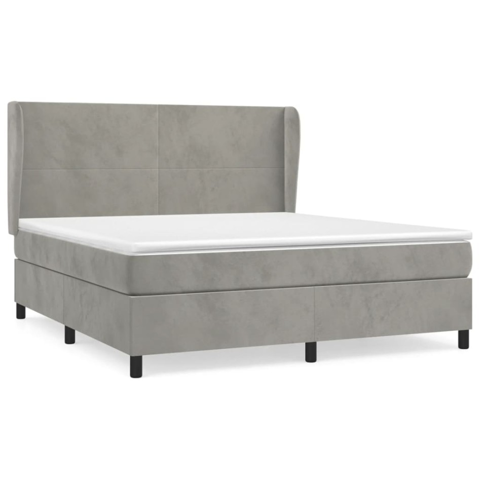 Cama box spring con colchón terciopelo gris claro 160x200