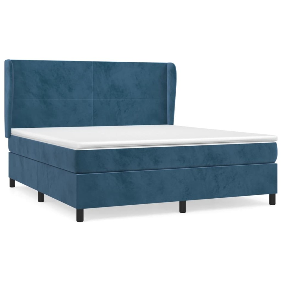 Cama box spring con colchón terciopelo azul oscuro 160x200