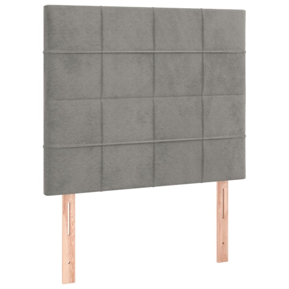 Cama box spring con colchón terciopelo gris claro 100x200