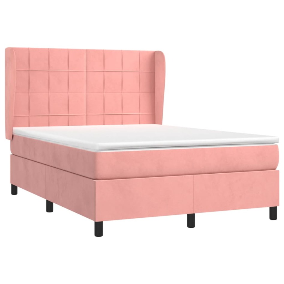 Cama box spring con colchón terciopelo rosa 140x200